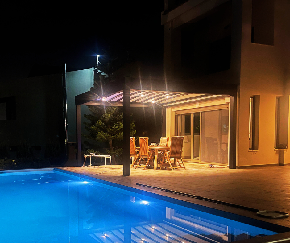 Εγκατάσταση τεντοπέργκολας flat με φωτισμό LED, Λαγονήσι — φωτογραφία 2 από 3